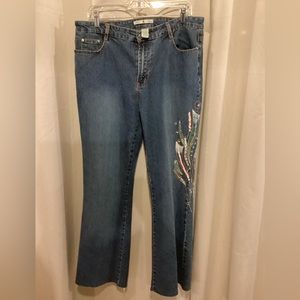 Boot cut jeans with sequined embroidery